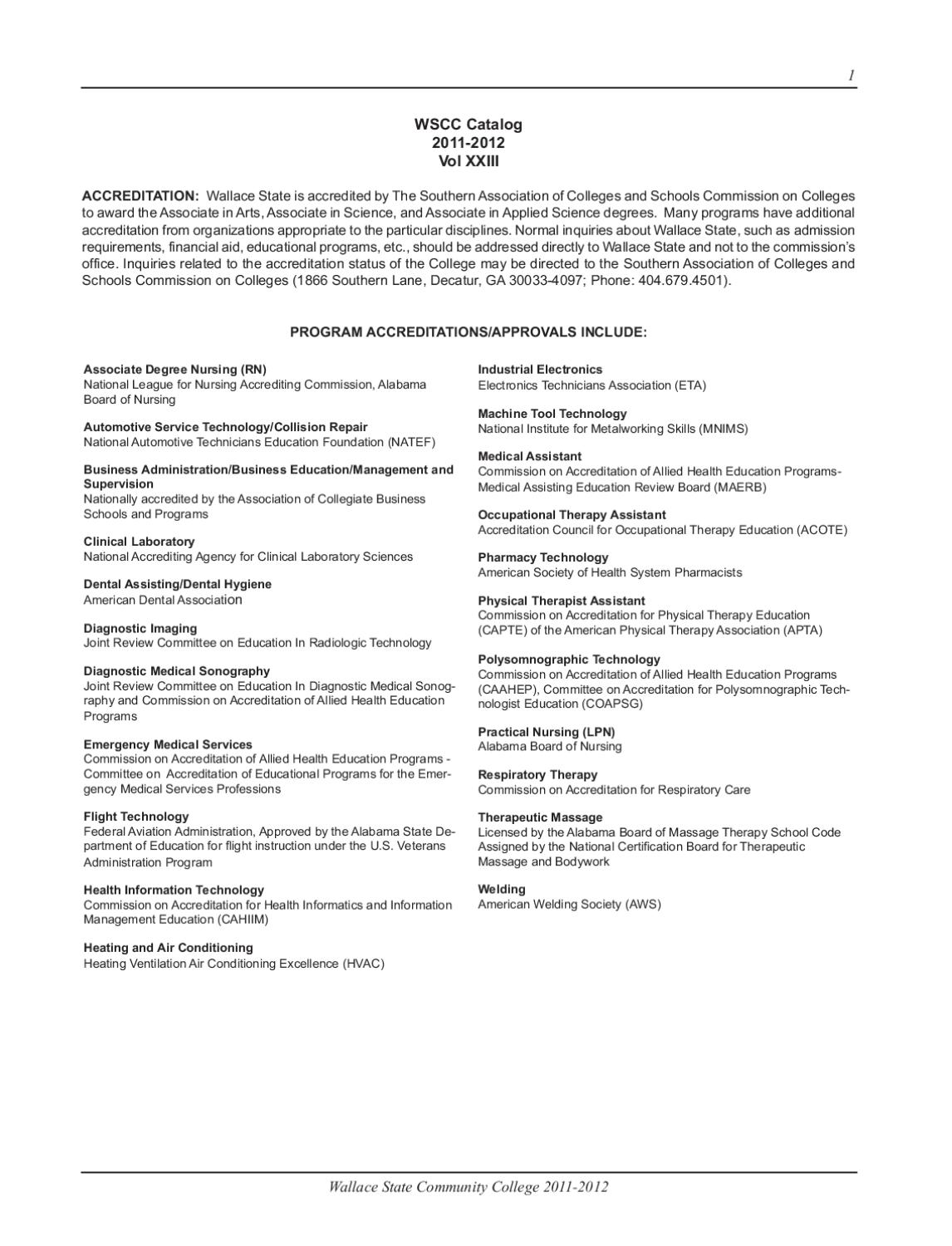 Catalog 20112012 by Wallace State Community College Issuu