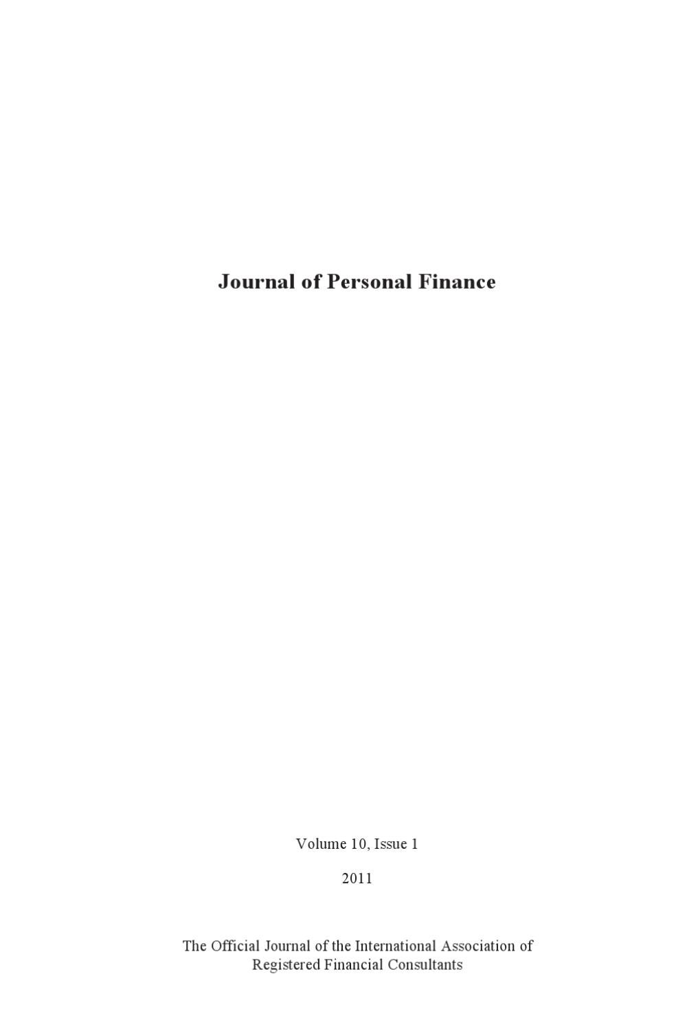 Journal Of Personal Finance Vol. 10 Issue 1 by IARFC - Issuu