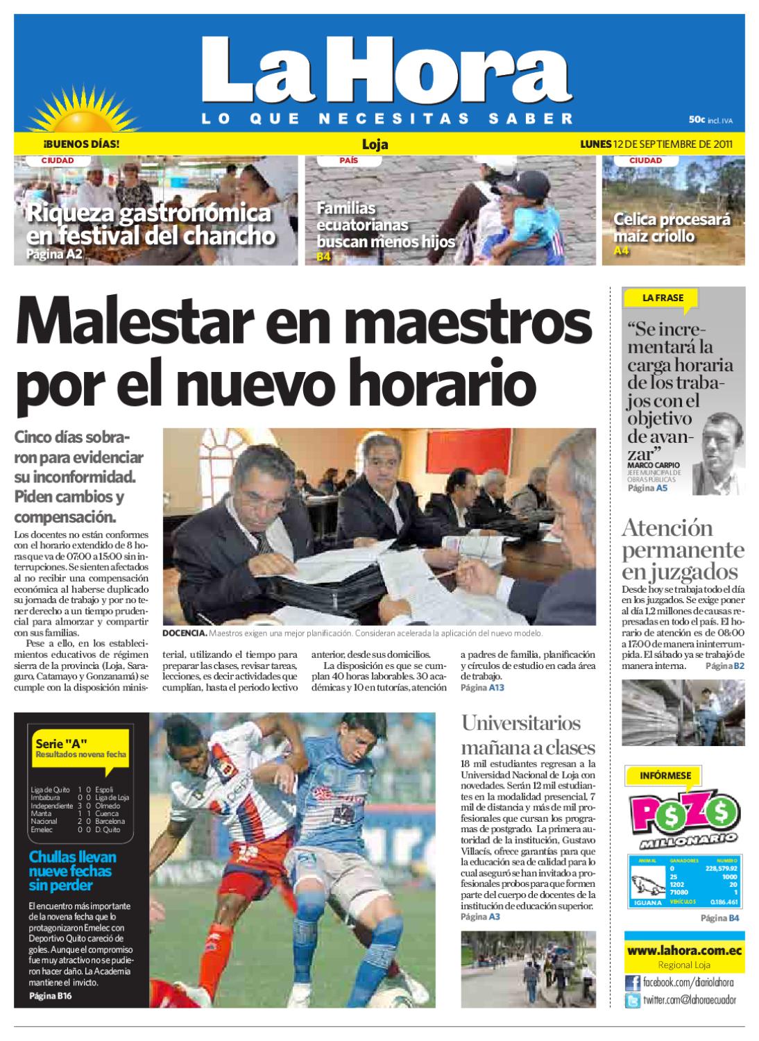 Diario La Hora Loja 12 de septiembre 2011 by LA HORA Ecuador - Issuu