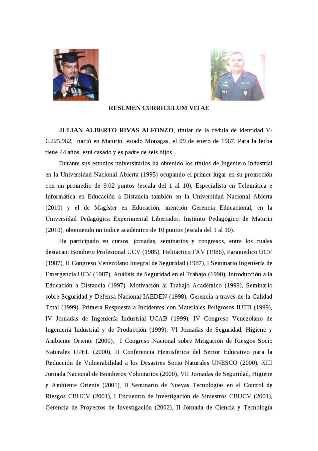 RESUMEN CURRICULUM VITAE JULIAN RIVAS by julian rivas - issuu RESUMEN CURRICULUM VITAE JULIAN RIVAS by julian rivas - issuu