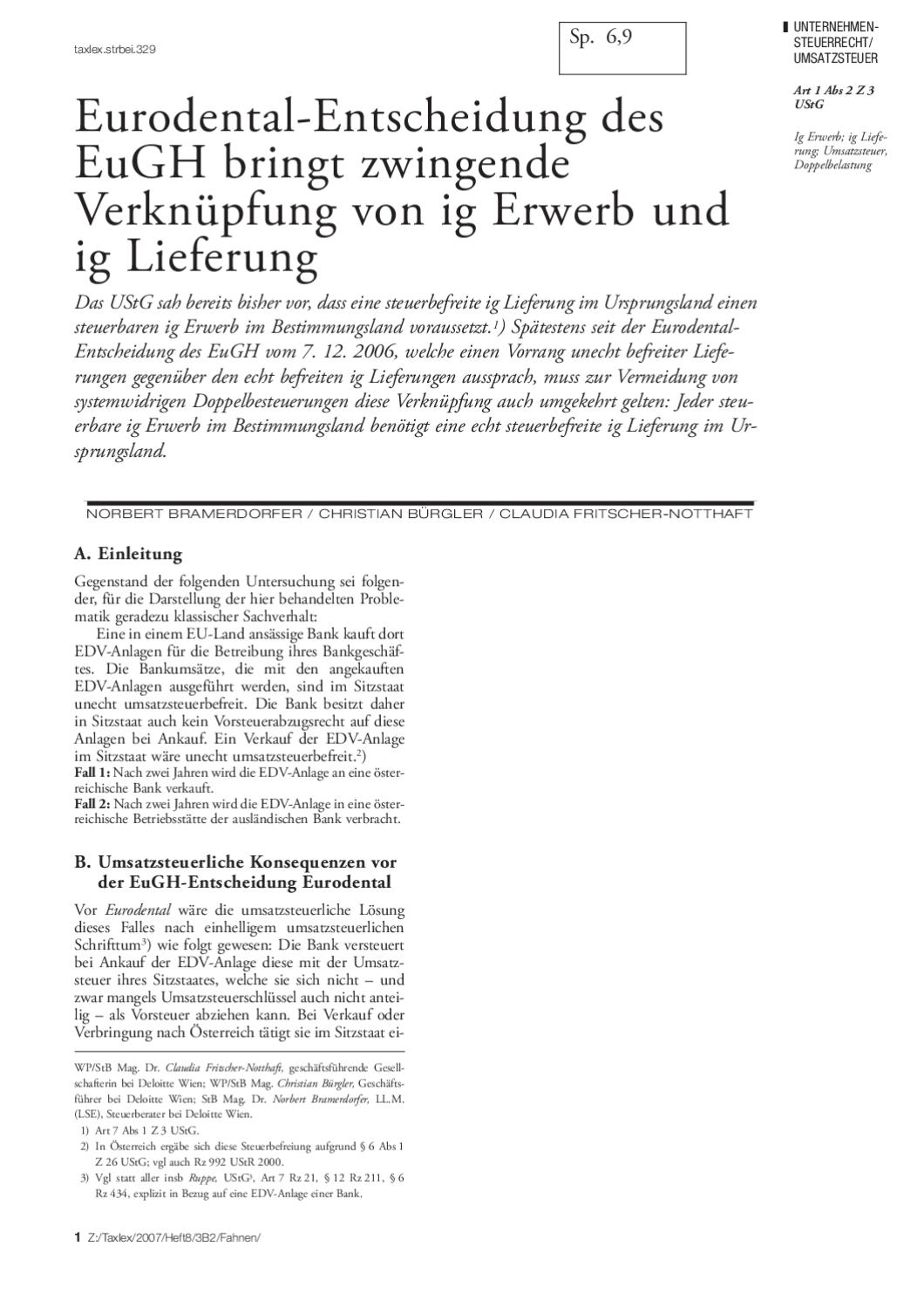 Eurodental Entscheidung Des Eugh By Norbert Bramerdorfer Issuu