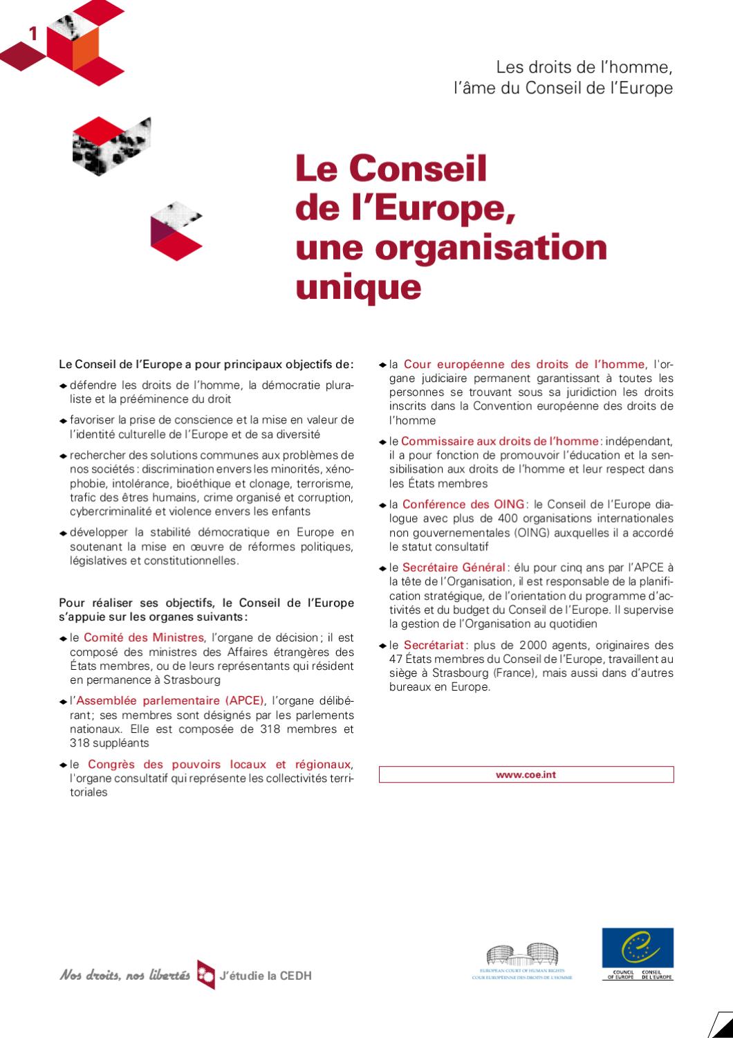 Le Conseil de l'Europe : une organisation unique by Council of Europe ...