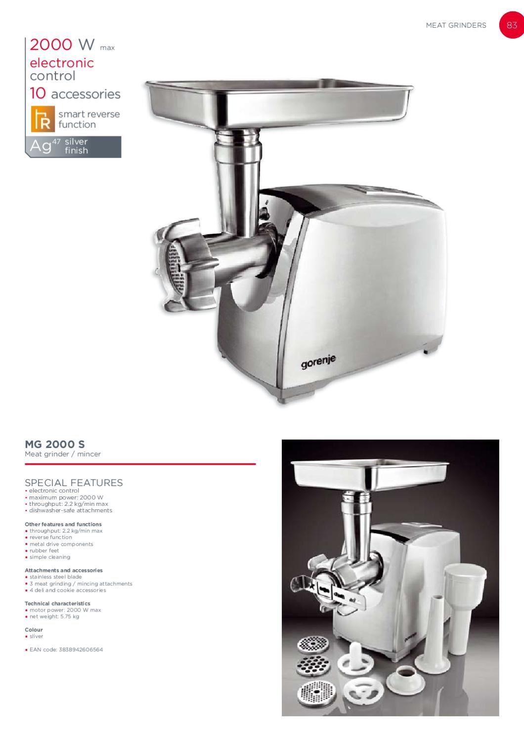 Мясорубка gorenje mg2000s (3838942606564)