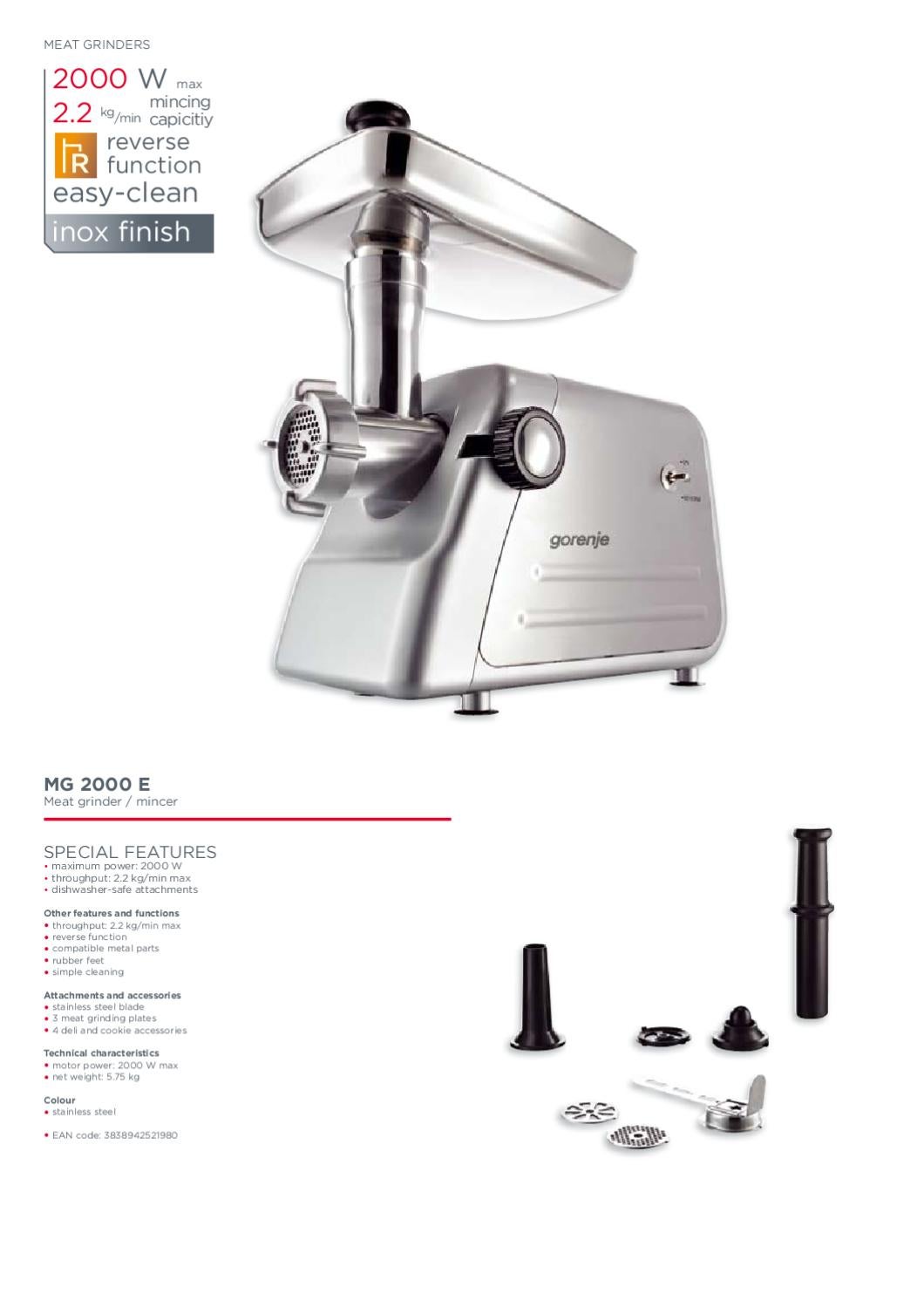 Мясорубка gorenje mg 2000 e (3838942521980)