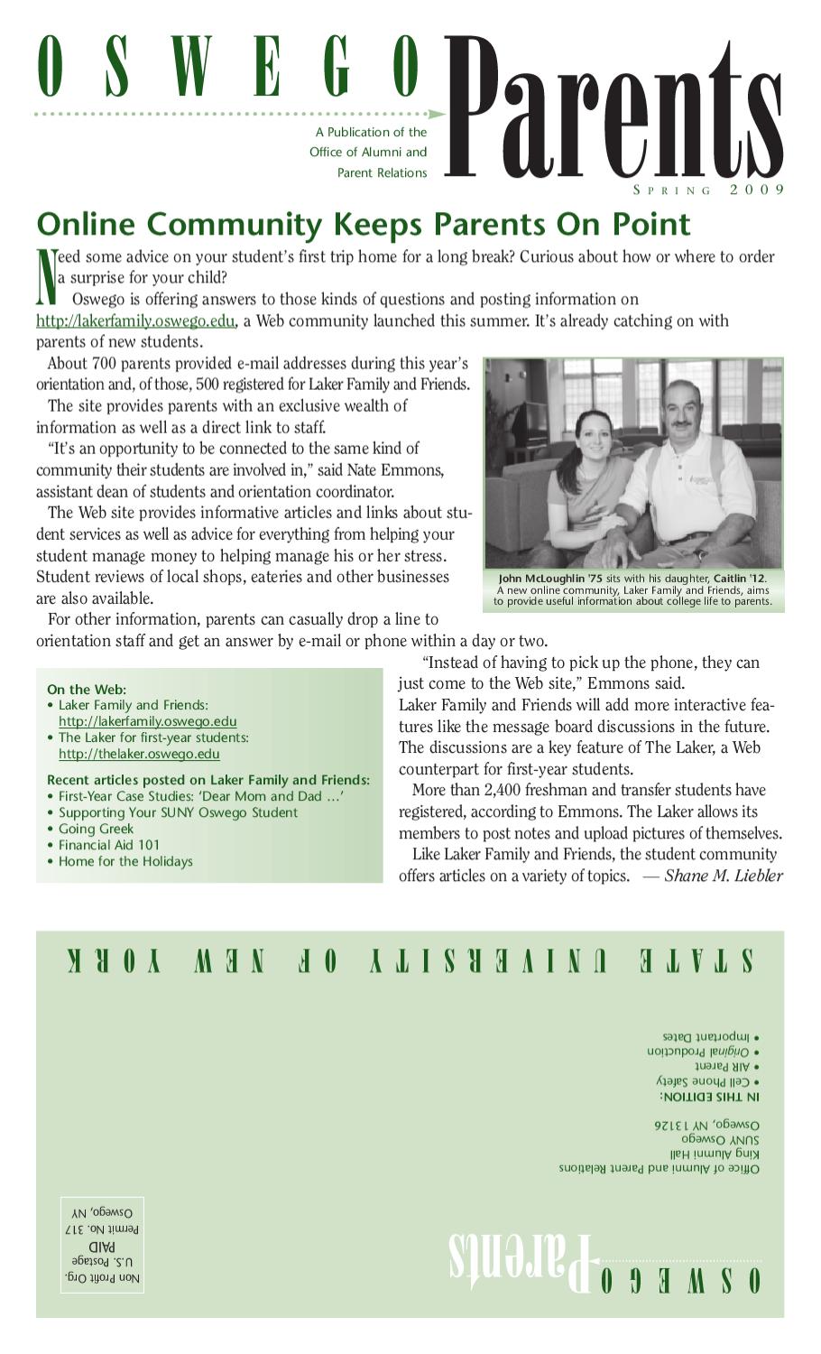 Oswego Parents - Spring 2009 by Oswego Alumni Association - Issuu