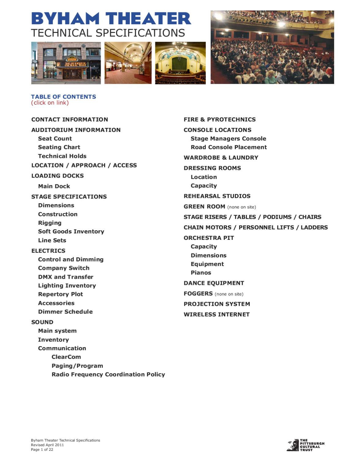 Byham Theater Tech Specs By Marc Fleming Issuu