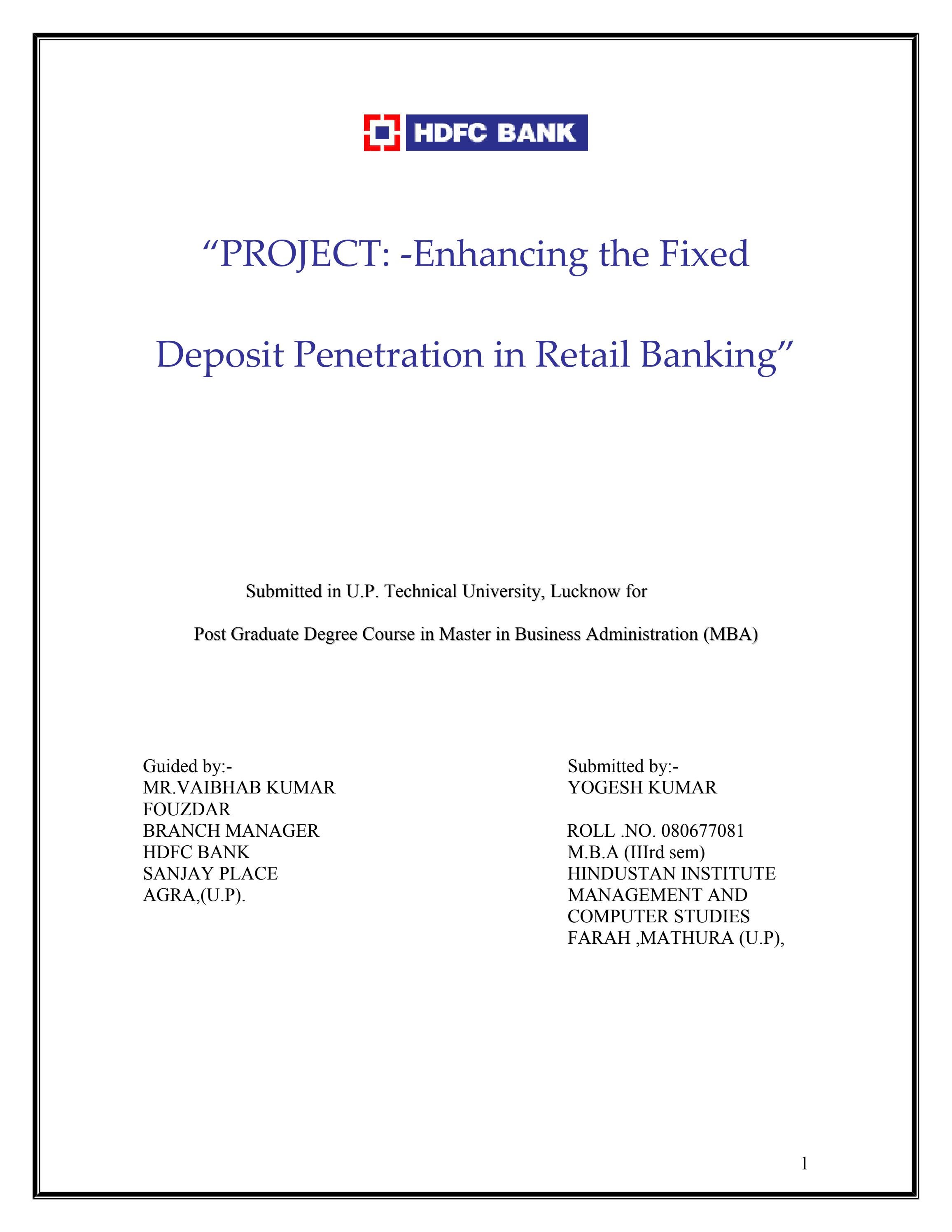 Enhancing The Fixed Deposit Penetration In Retail Banking With - 