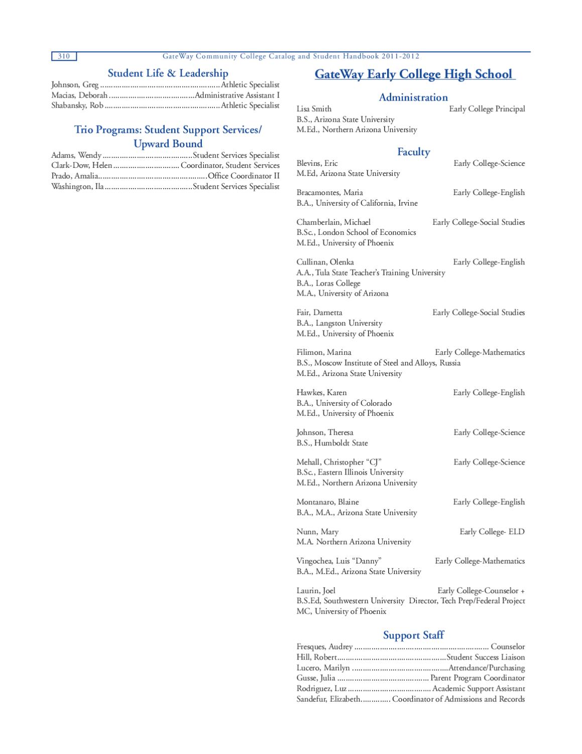 GateWay Community College Catalog Student Handbook 2011 2012 By The