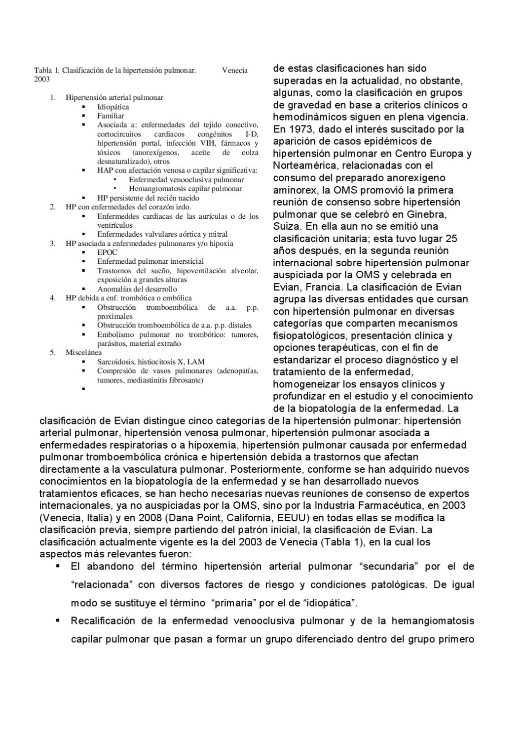 Clasificación clínica de la hipertensión pulmonar venecia 2003 Clasificación clínica de la hipertensión pulmonar venecia 2003