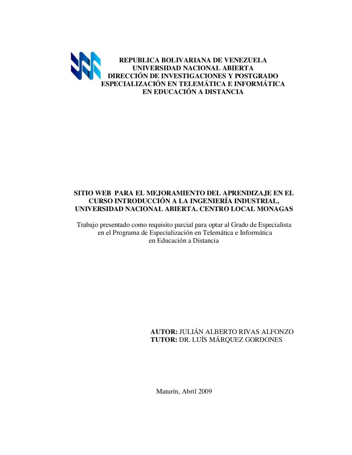 Como Se Dice Especializacion Academica En Ingles Trabajo Especial de Grado UNA Julian Rivas by julian rivas - Issuu