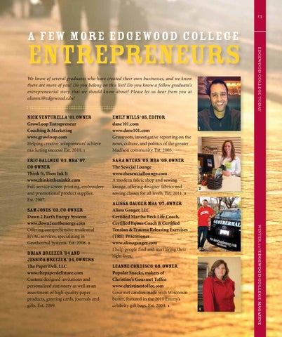 Edgewood College Magazine Winter 2011 By Edgewood College Issuu
