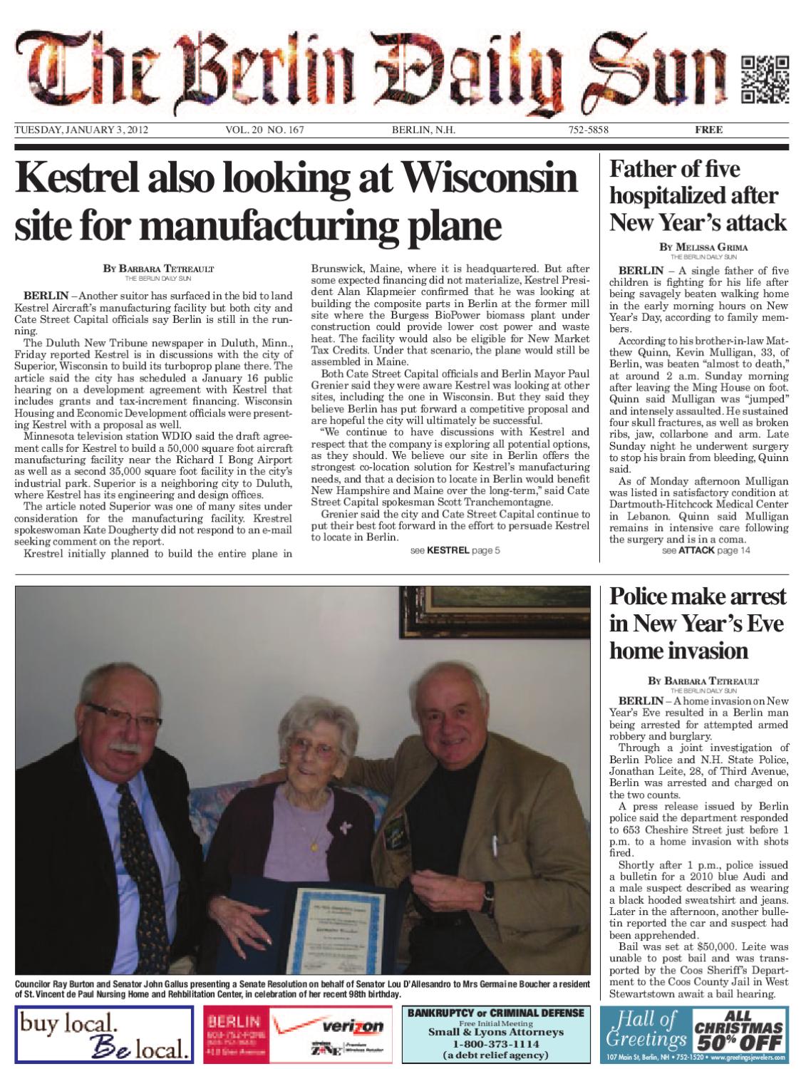 The Berlin Daily Sun, Tuesday, January 3, 2012 by Daily Sun Issuu