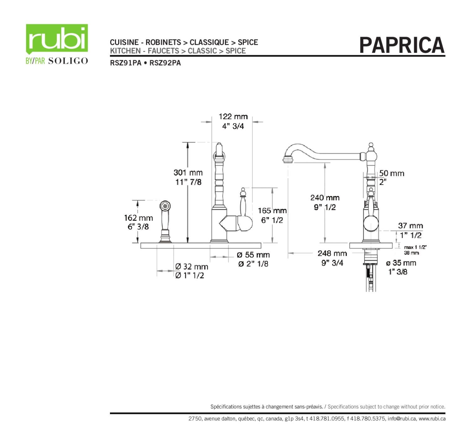 RSZ91PA RSZ92PA Paprica Spice Kitchen faucet specs by Rubi Issuu