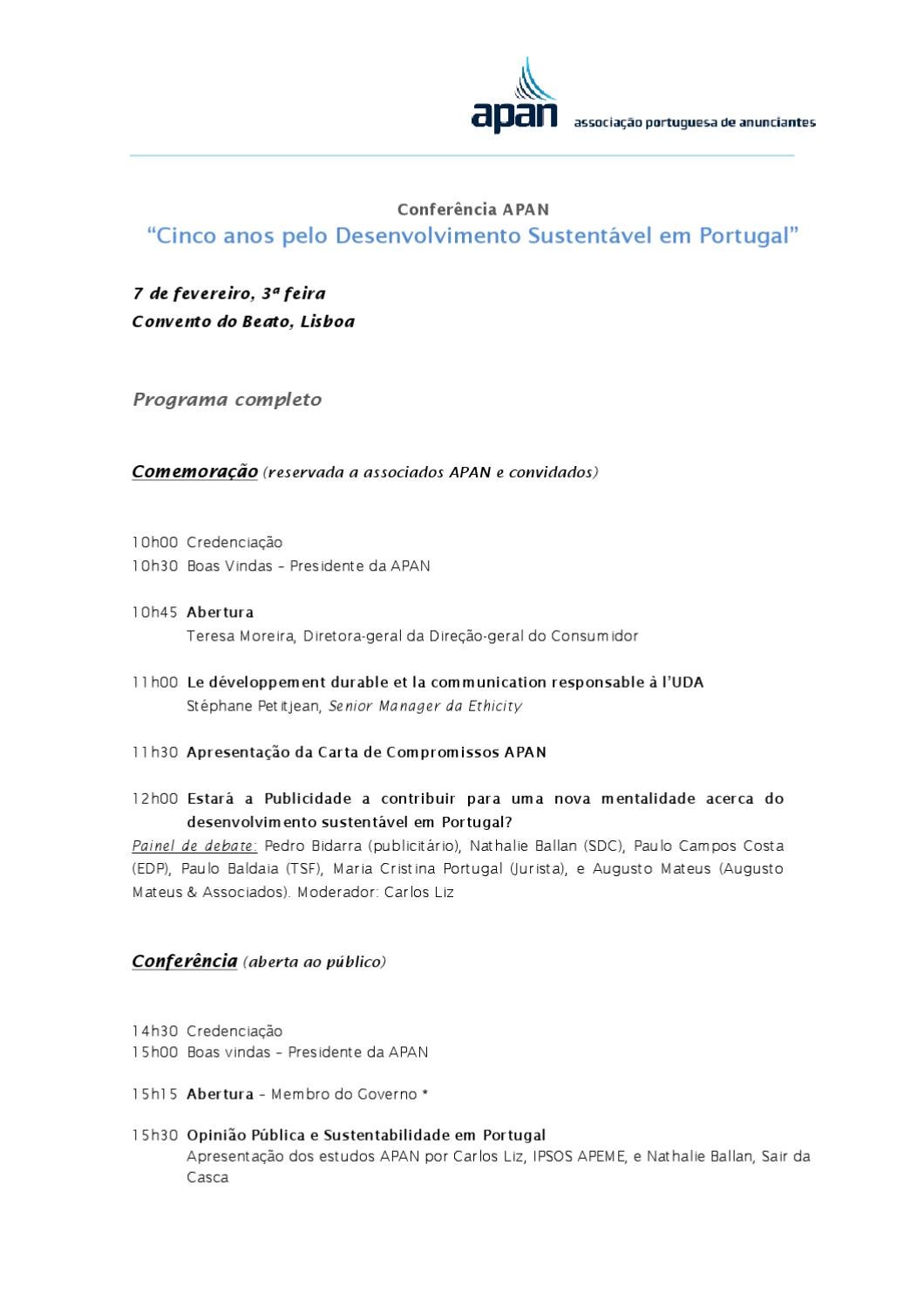 Programa da Conferência APAN - 5 Anos pelo 