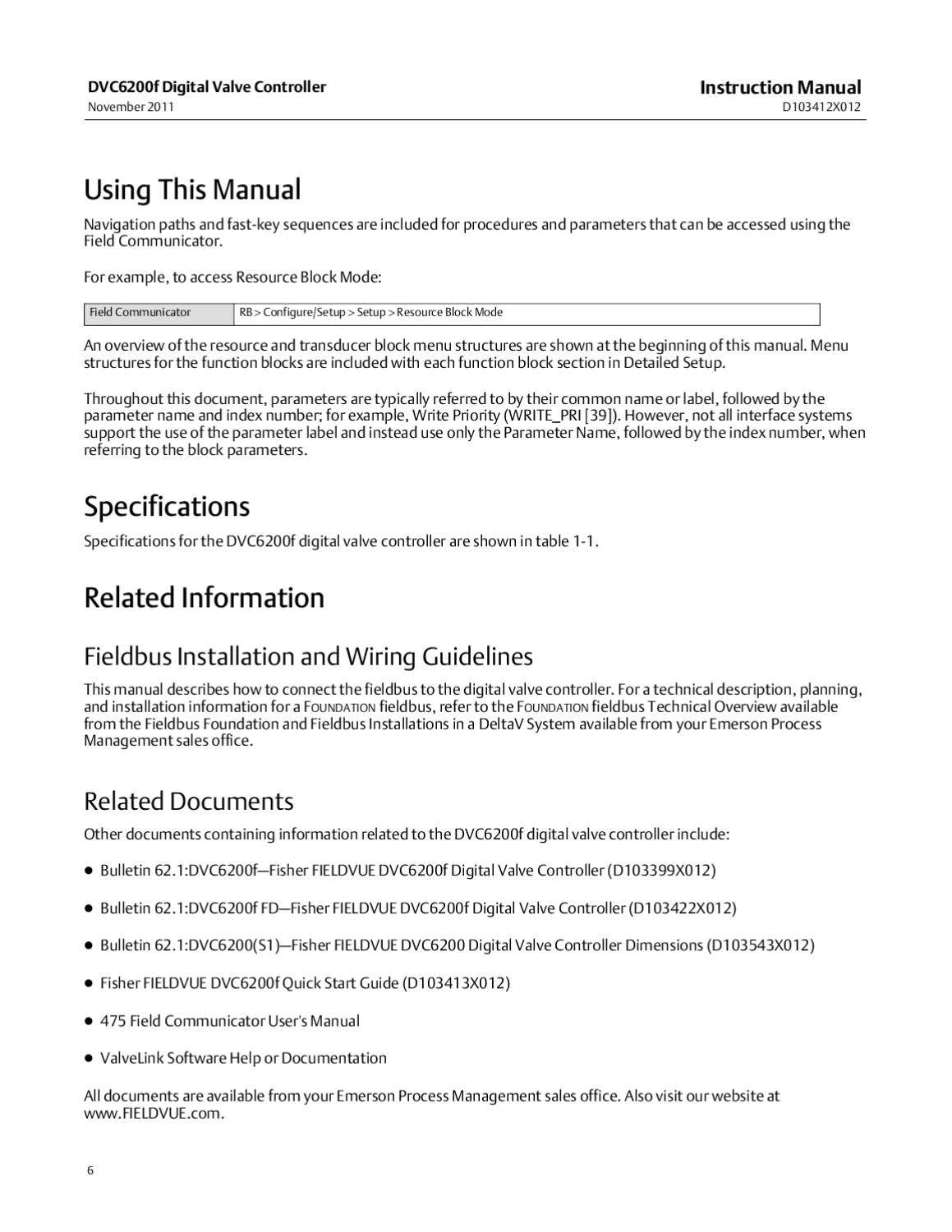 DVC6200f Instruction Manual Nov 2011 by RMC Process Controls ...