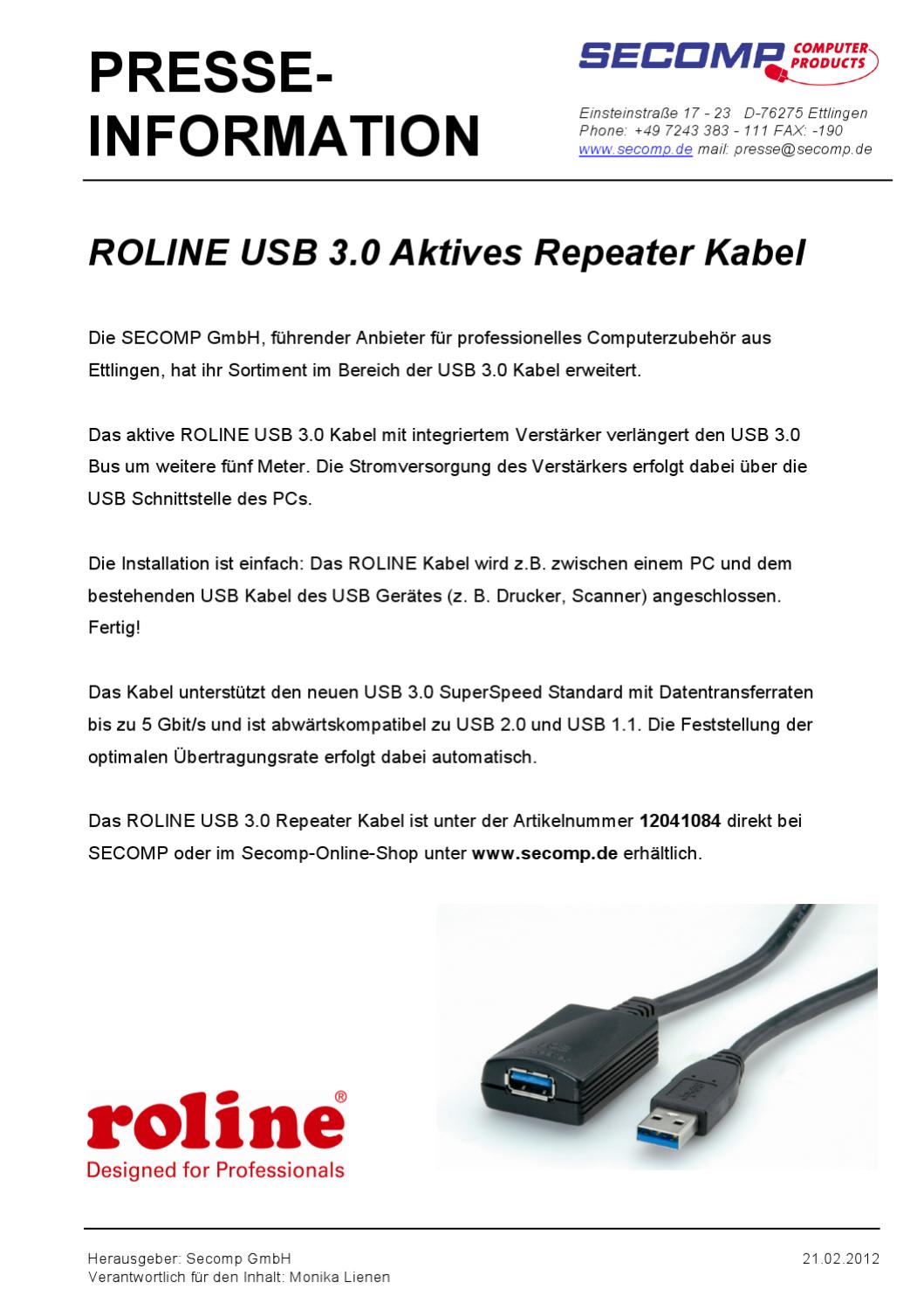 ROLINE USB 3.0 Aktives Repeater Kabel by SECOMP - IT-Zubehör ...