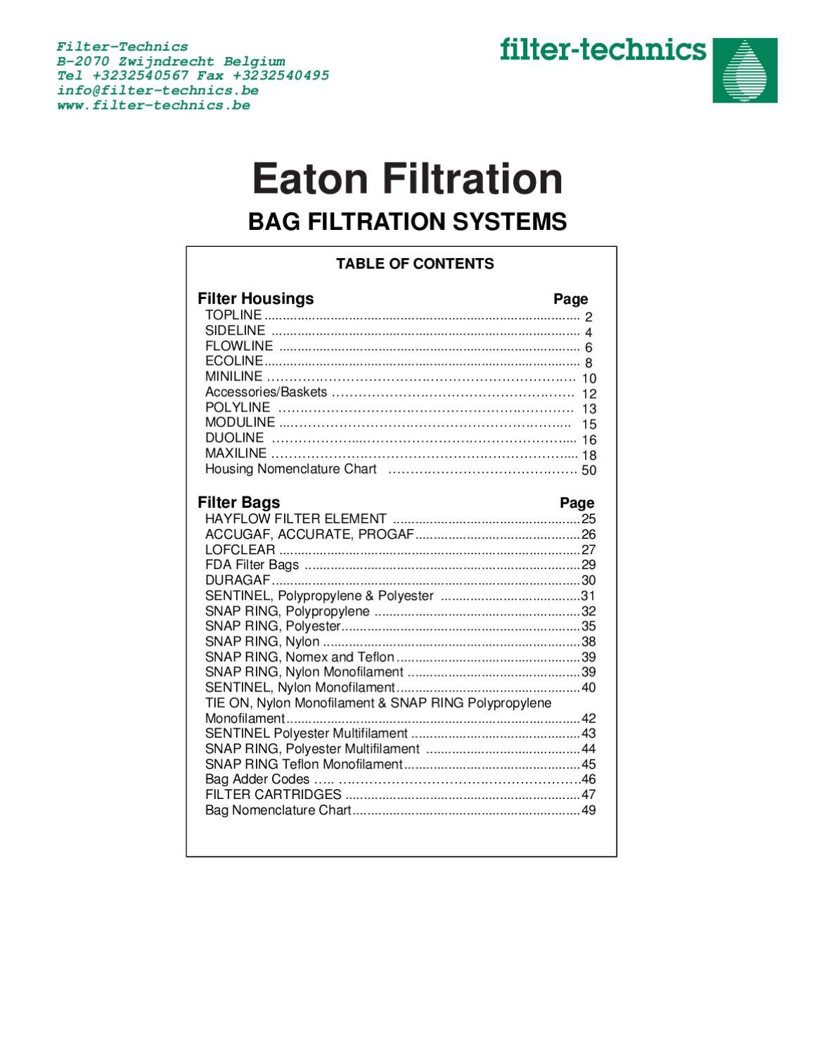 EATON BAG filtration catalog by FilterTechnics Issuu