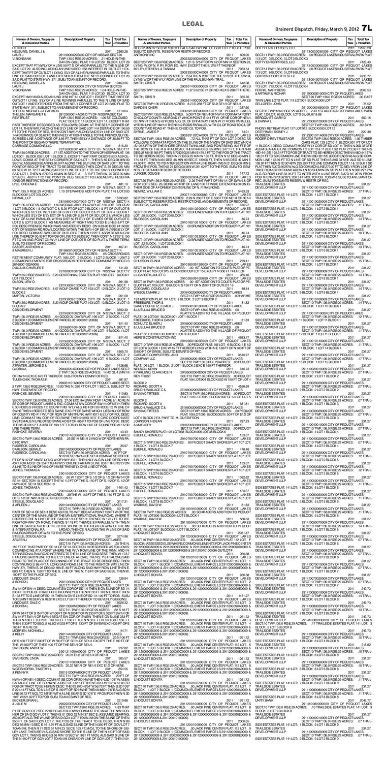 Crow Wing County Delinquent Tax List 2012 by Brainerd Dispatch Issuu