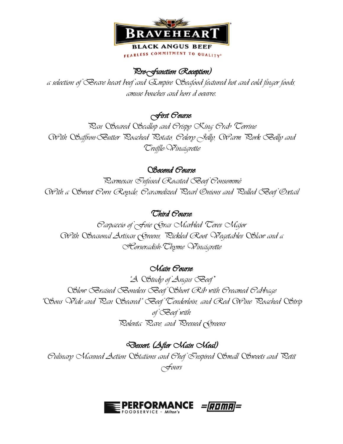 Braveheart Dinner Menu by Performance Foodservice - Issuu