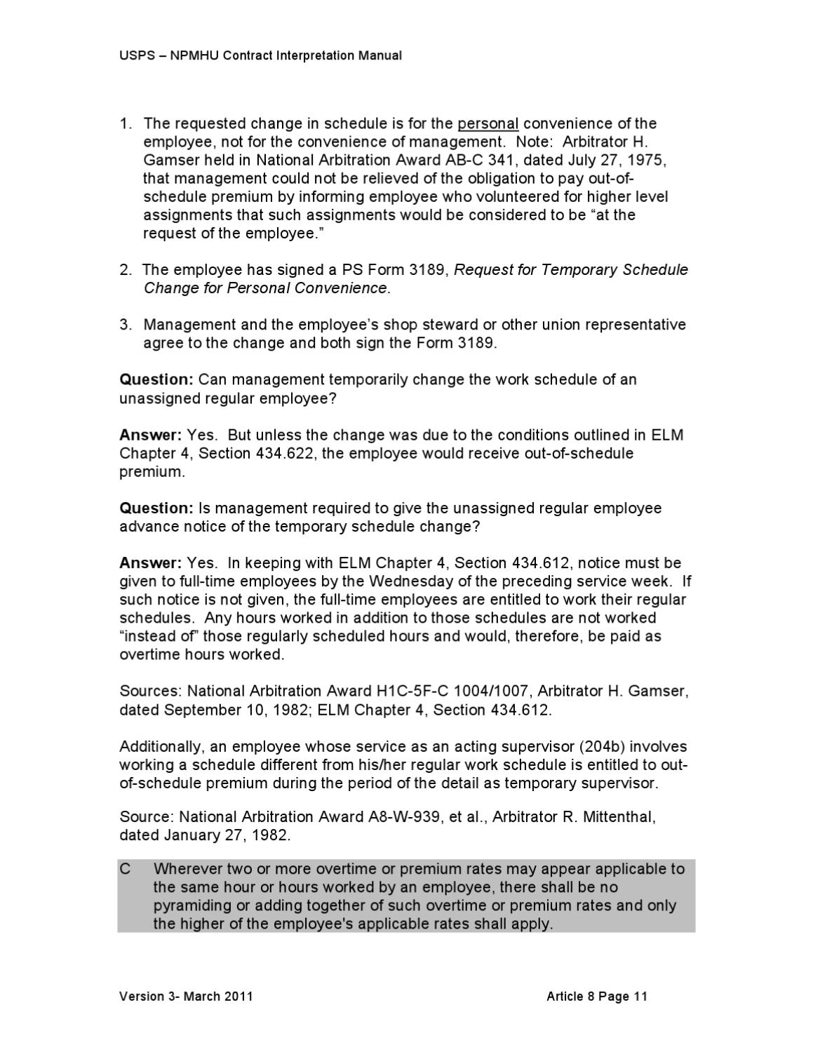 CONTRACT INTERPRETATION MANUAL CIM Version 3 By National Postal Mail 