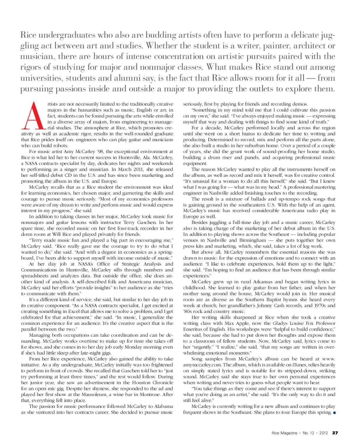 Rice Magazine Inner Page Rice Magazine No. 12 by Rice University - Issuu