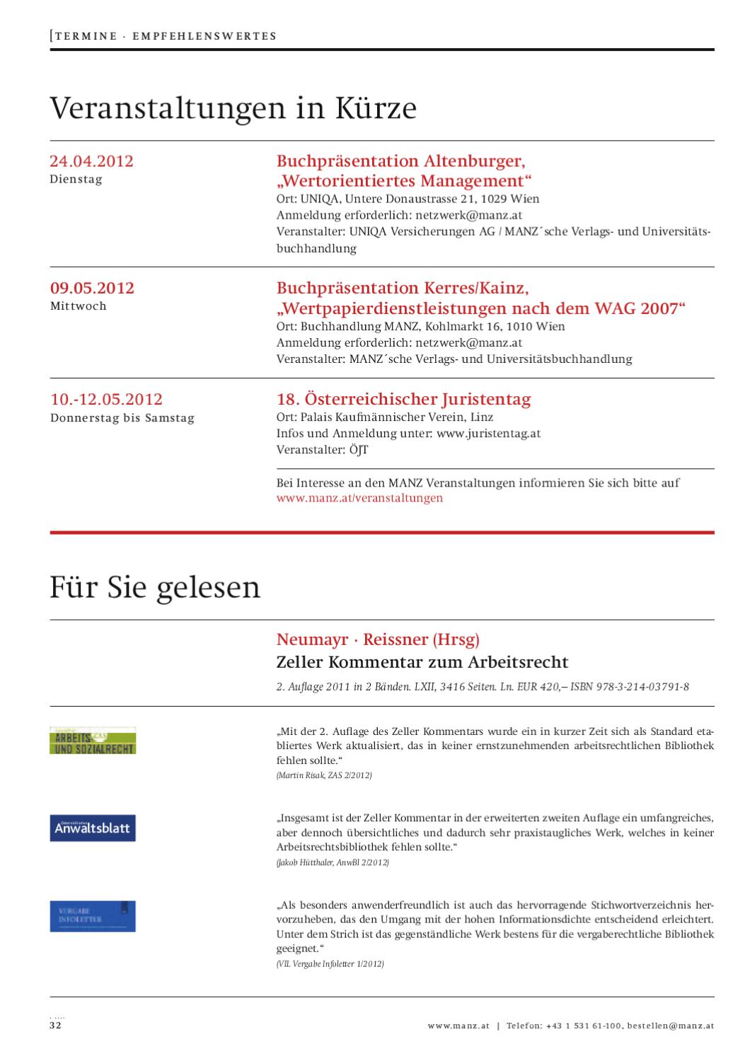 Rechtaktuell April Mai 2012 By Manz Sche Verlags U