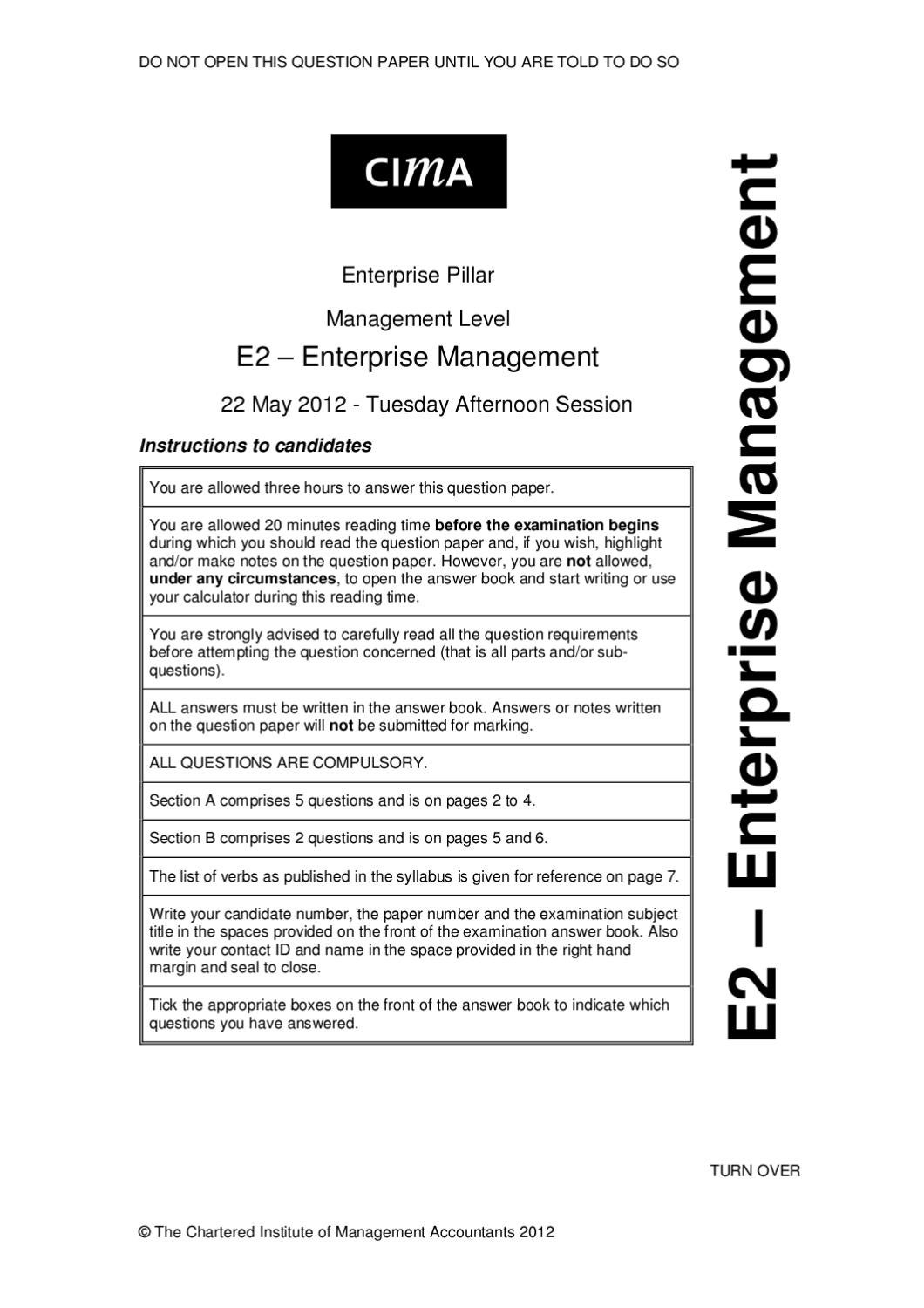 E2 May 2012 question paper by Chartered Institute of Management