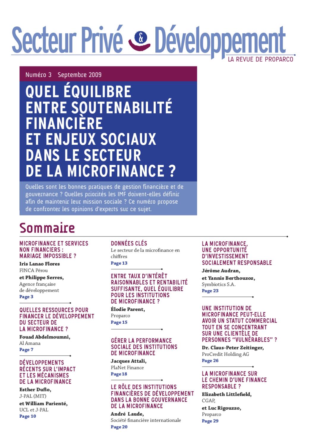 Quel Equilibre Entre Soutenabilite Financiere Et Enjeux Sociaux Dans Le Secteur De La Microfinance By Agence Francaise De Developpement Issuu