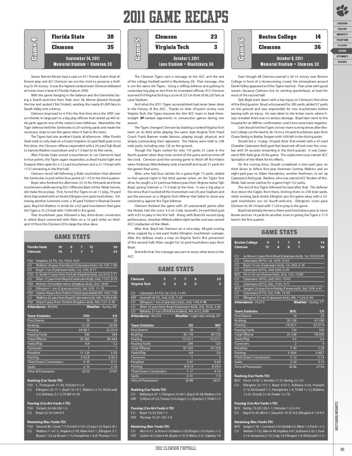 2012 Clemson Football Media Guide by Clemson Tigers Issuu