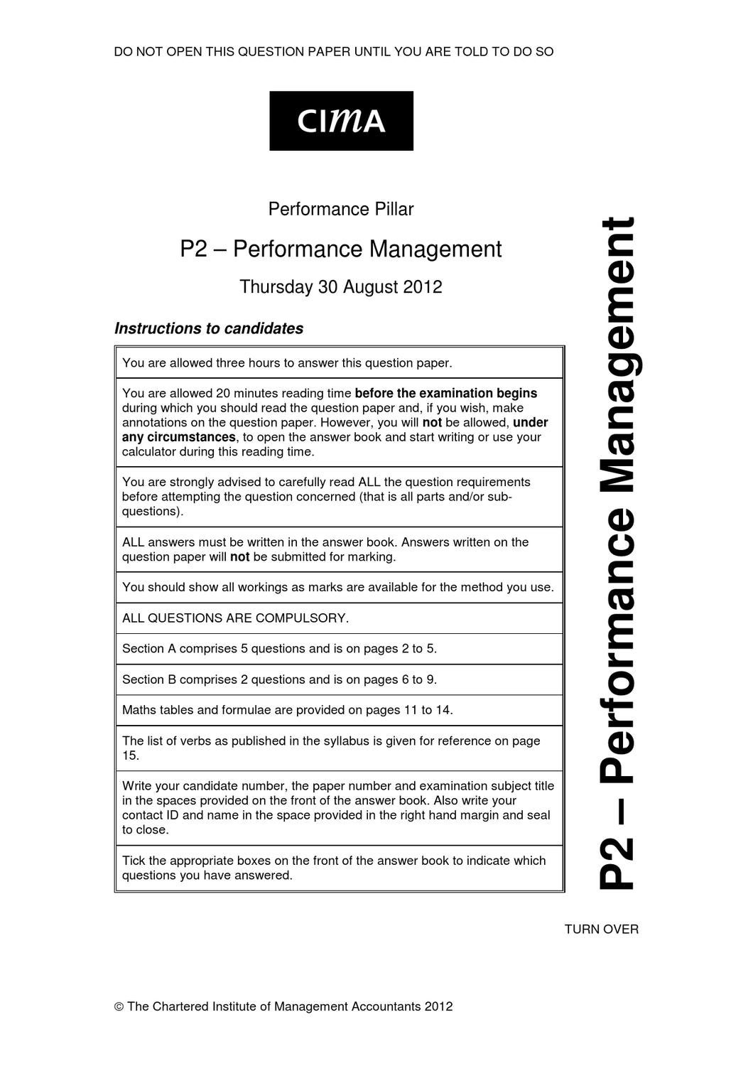 P2 September 2012 question paper by Chartered Institute of Management