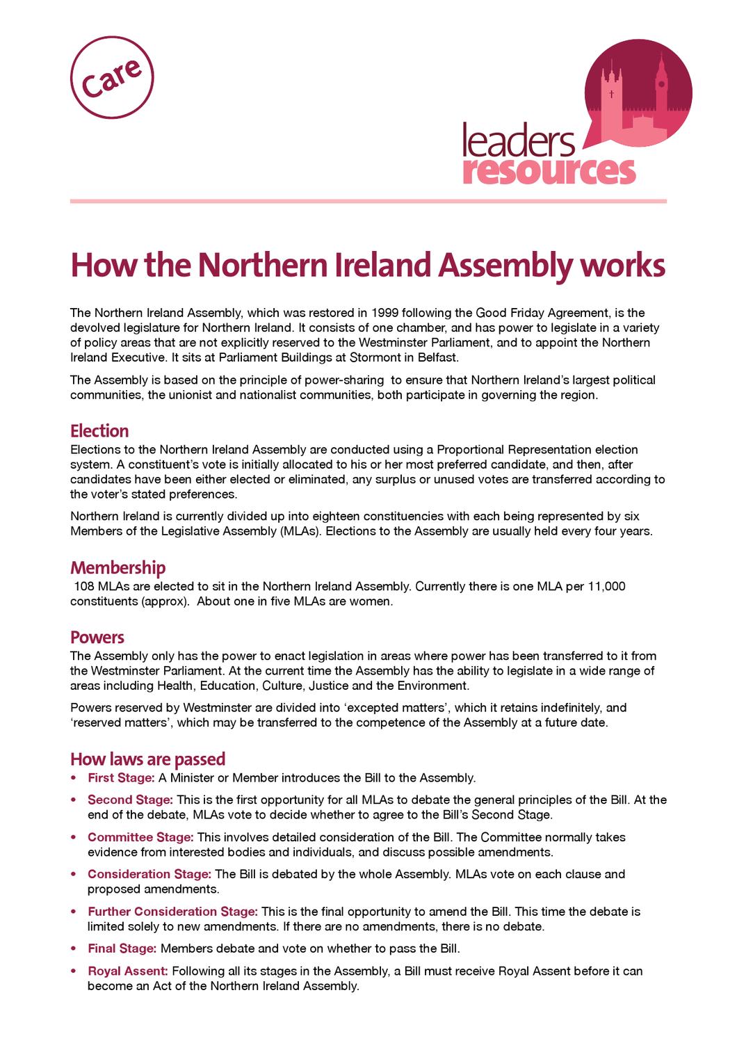 How the Northern Ireland Assembly Works by CARE User Issuu