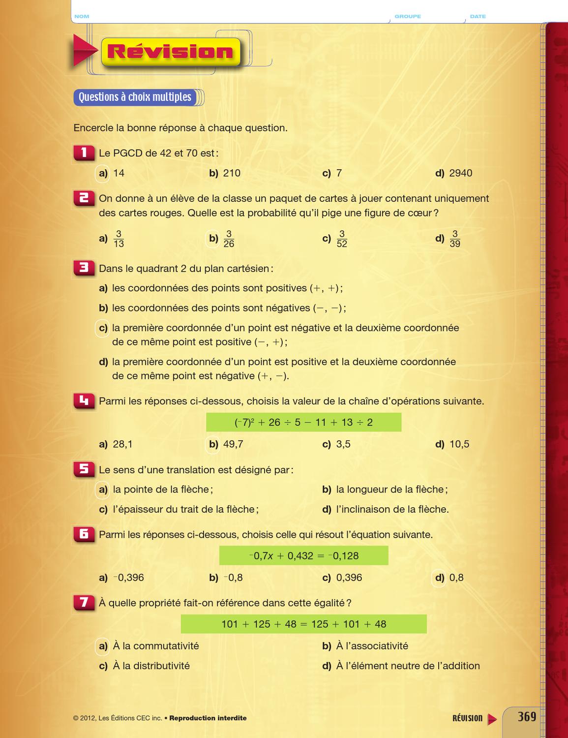 Point De Mire Secondaire 3 Corrige Pdf