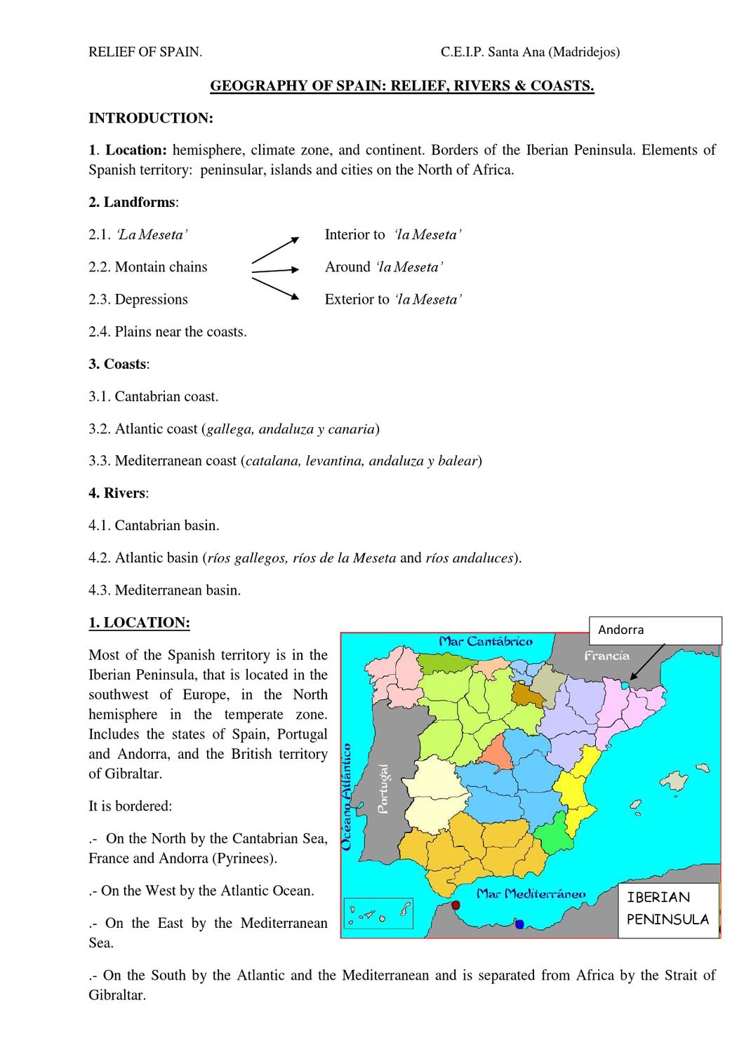 GEOGRAPHY OF SPAIN. RELIEF, RIVERS & COASTS. English by pablo gomez Issuu