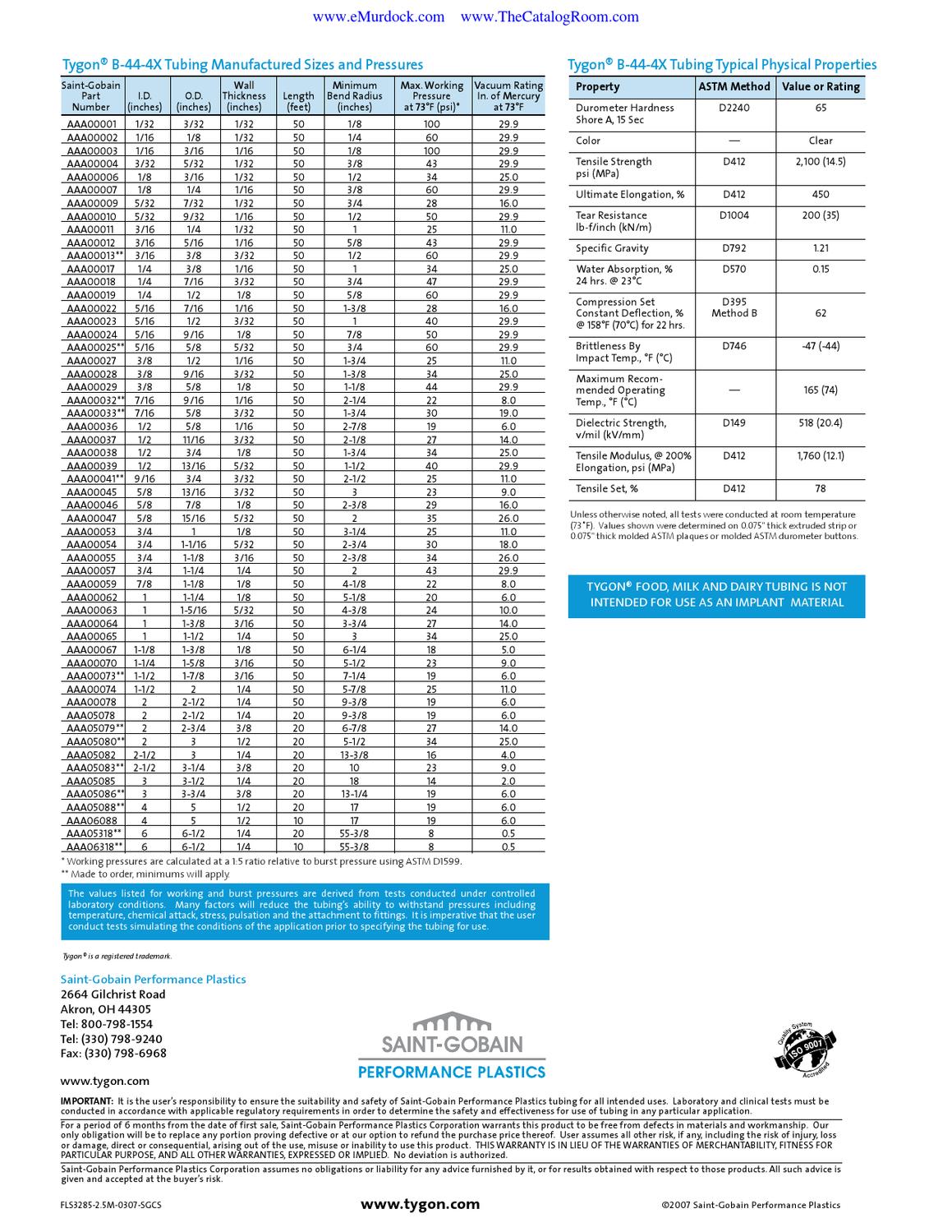 Saint Gobain Tygon Complete Catalog by Murdock Industrial Issuu