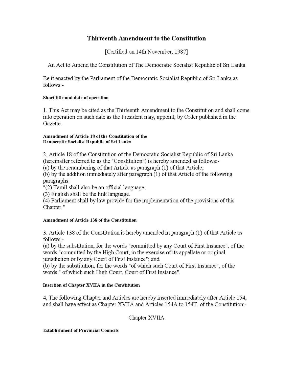 13th Amendment to the Constitution - Sri Lanka by Liberal Party Sri ...