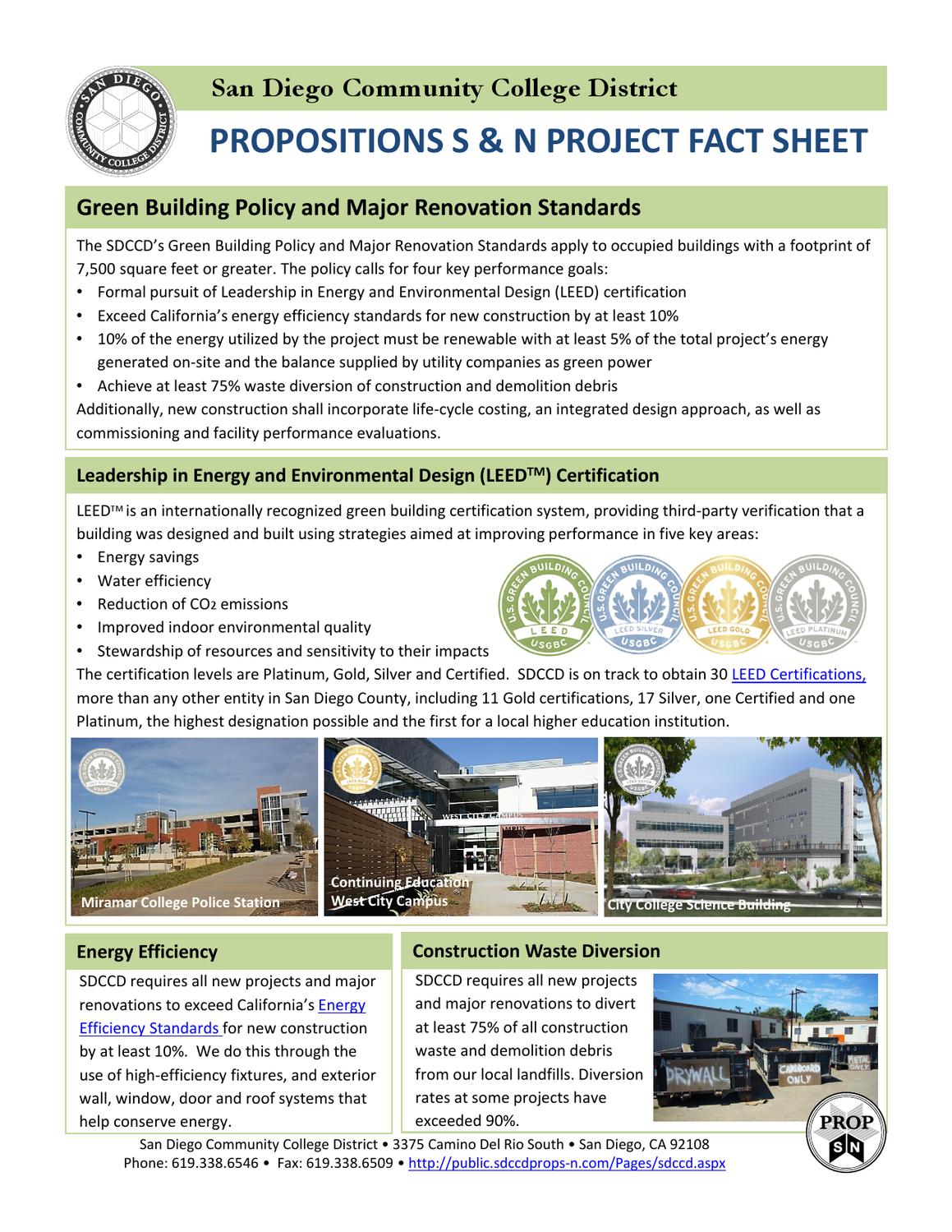 San Diego Community College District Proposition S & N Fact Sheet by