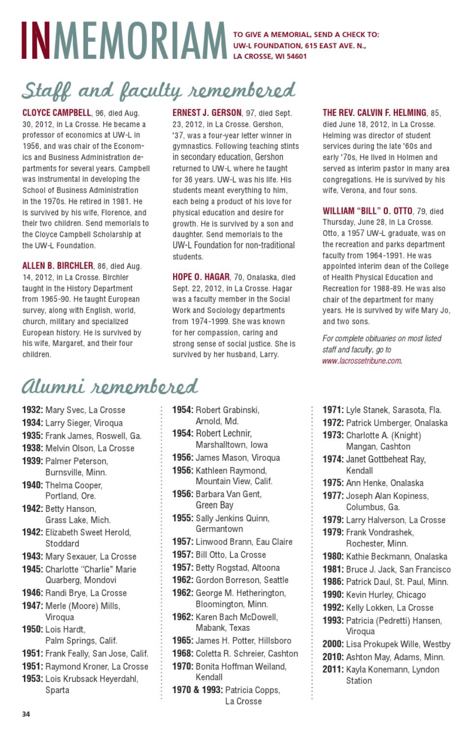 Uw La Crosse Lantern Alumni Magazine Winter 12 13 By University Of Wisconsin La Crosse Issuu