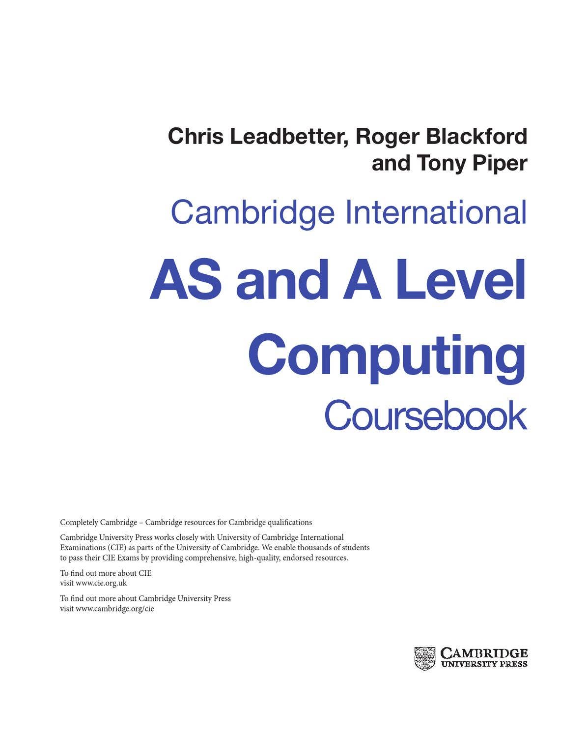 Cambridge International AS and A Level Computing: Coursebook by ...