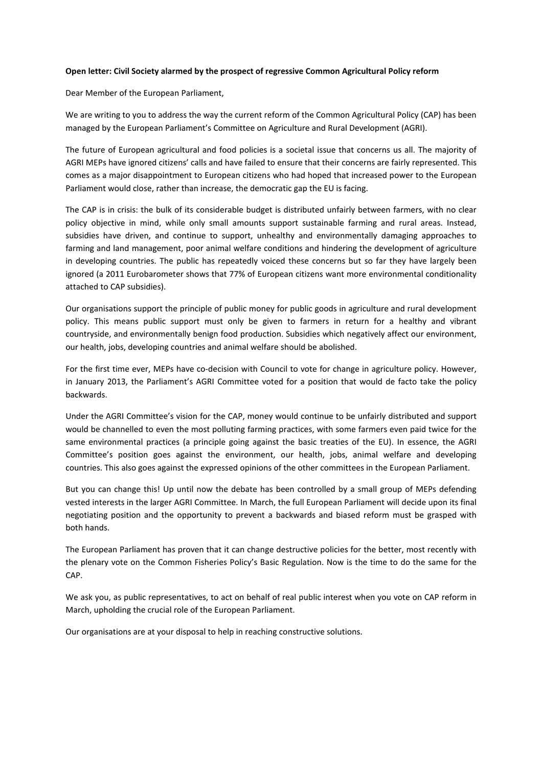 Open letter: Civil Society alarmed by the prospect of regressive Common ...
