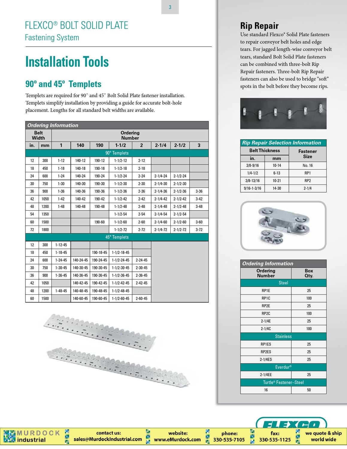 Flexco Solid Bolt Plate Lace Catalog for Heavy Conveyor Belt by Murdock