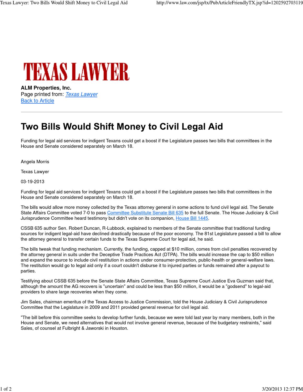 Two Bills Would Shift Money to Civil Legal Aid by Texas Access to Justice Commission Issuu
