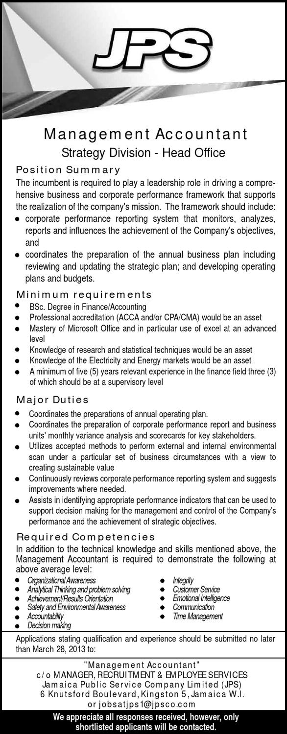 Vacancy Management Accountant by Jamaica Public Service Issuu