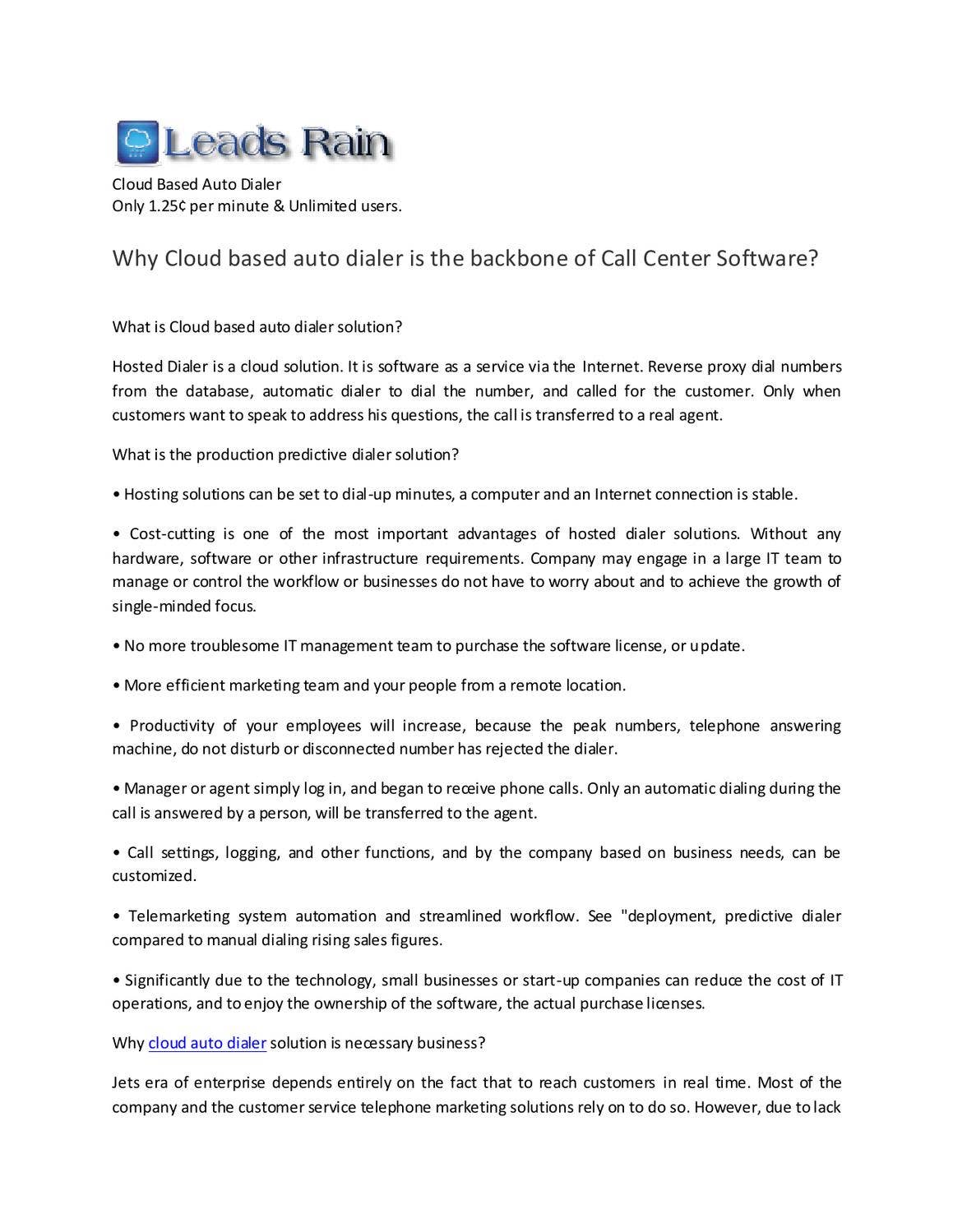 Why Cloud based auto dialer is the backbone of Call Center Software? by ...