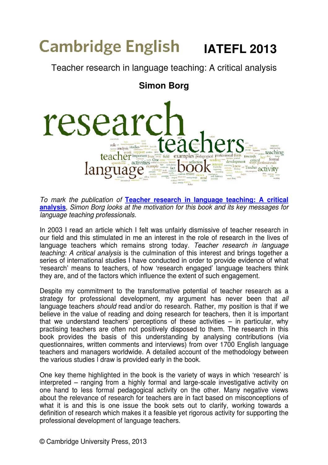 Teacher research in language teaching: A critical analysis - Simon Borg ...