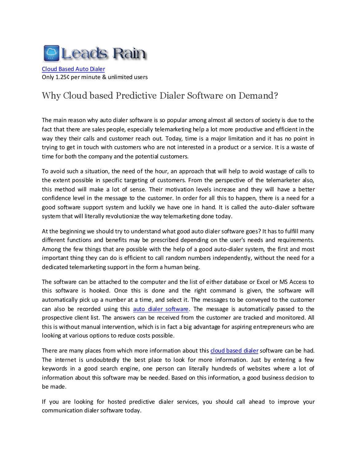 Why Cloud based Predictive Dialer Software on Demand by Jay Smith - Issuu