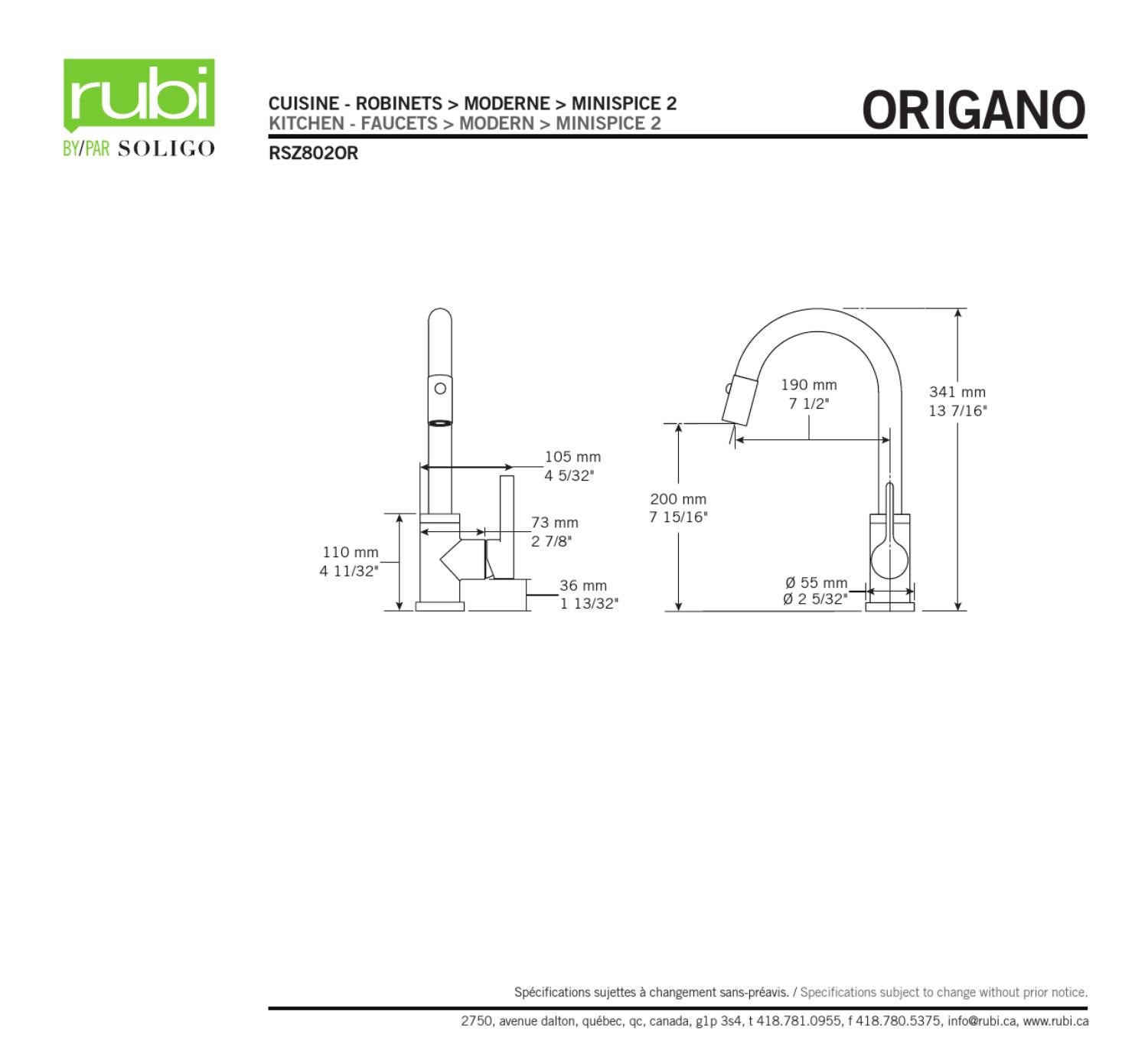 RSZ802OR Origano MiniSPICE 2 kitchen faucet specs by Soligo Issuu