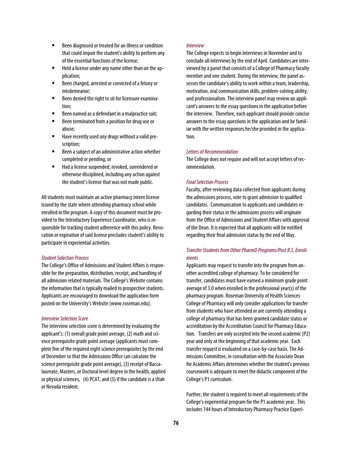 student catalog 2013 2014 by roseman university of health pharmacy school letter of recommendation requirements