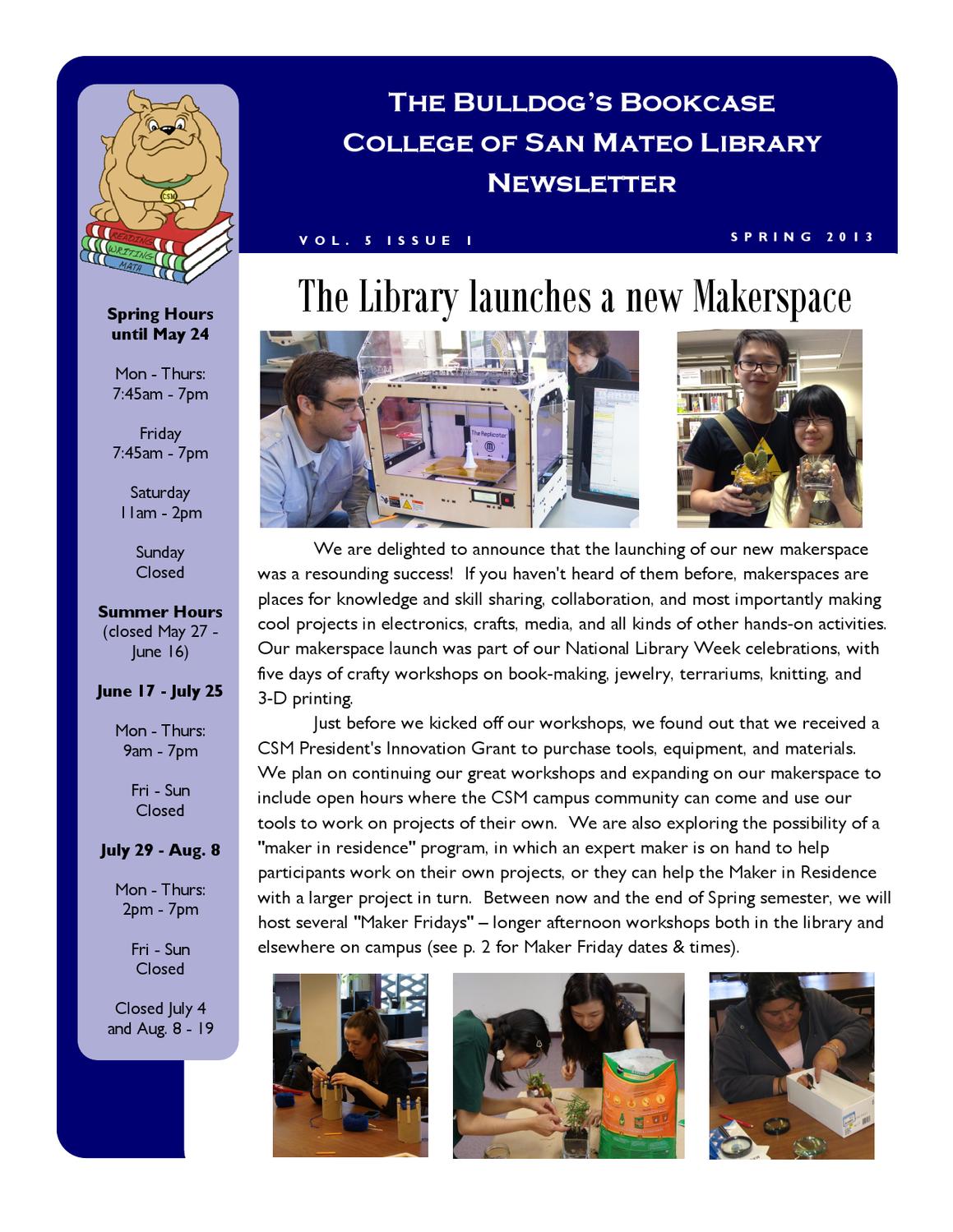 CSM LIbrary Newsletter Spring 2013 by College of San Mateo Issuu