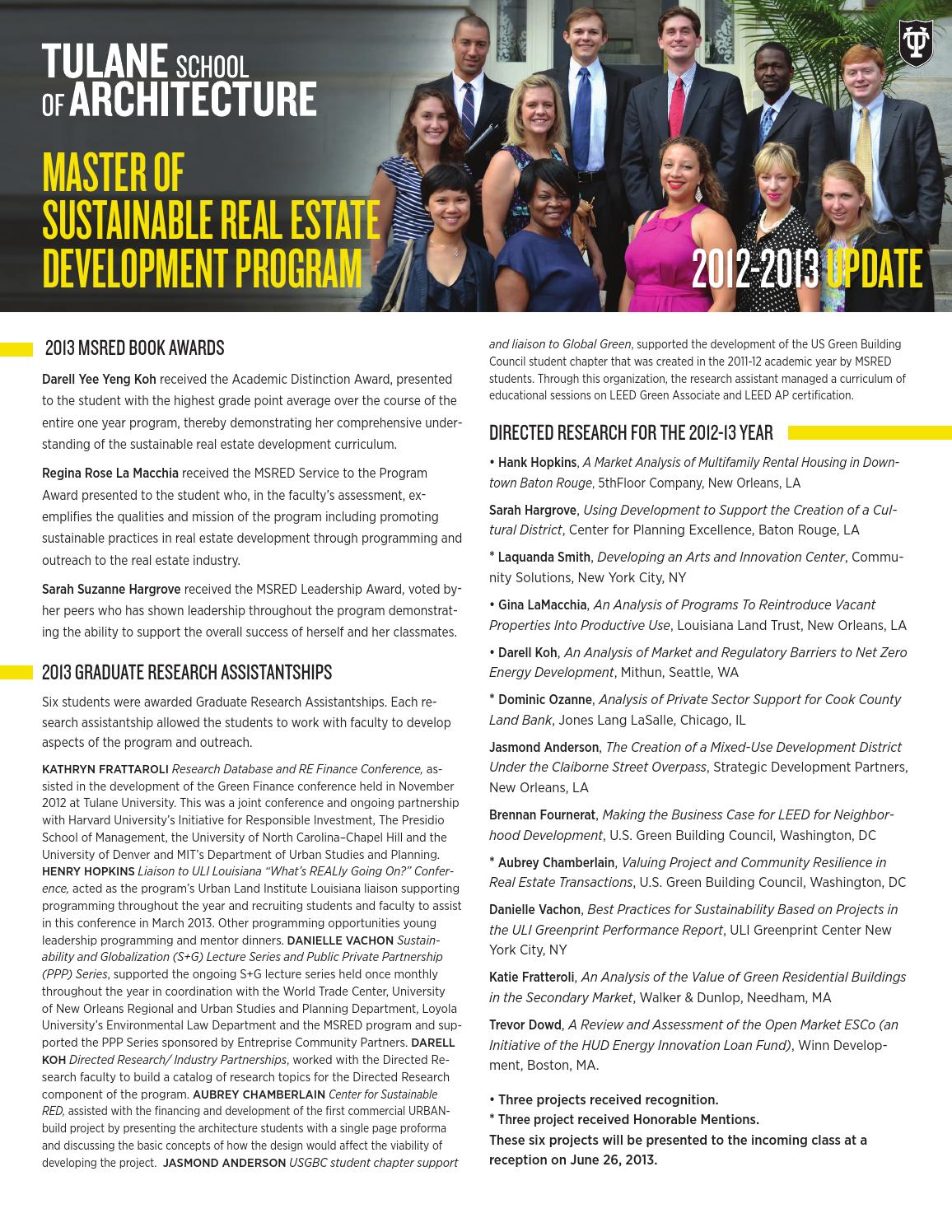 20122013 Master of Sustainable Real Estate Development Update by