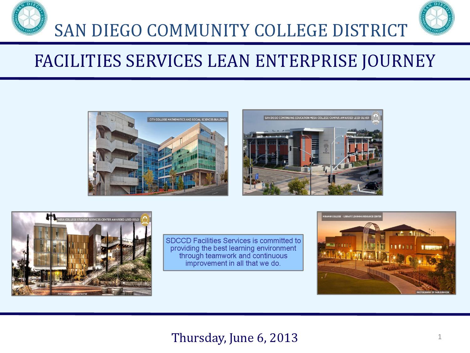 Facilities Services Lean Enterprise Journey by San Diego Community
